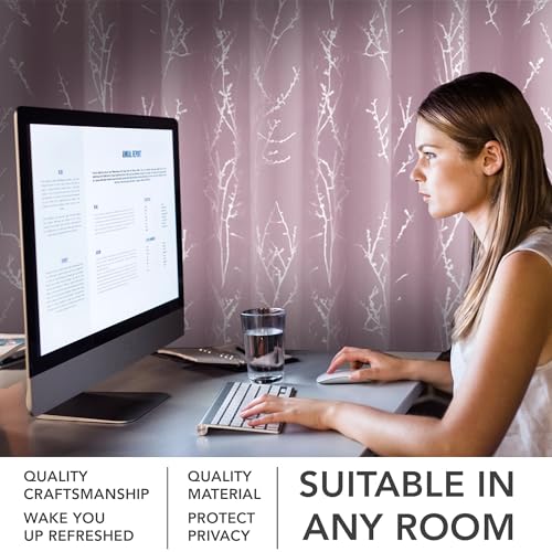 Deconovo Blackout Curtains Thermal, Tree Branches Printed Eyelet Curtains for Nursery, Baby Pink, 46 x 54 Inch (Width x Length), 2 Panels - Image 3