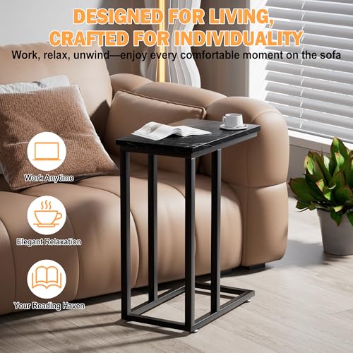 VECELO Universal C-Shaped Side Table, Multi-Functional Snack & TV Tray for Living Room, Bedroom, Black Marble (2 Set) by VECELO - Image 5