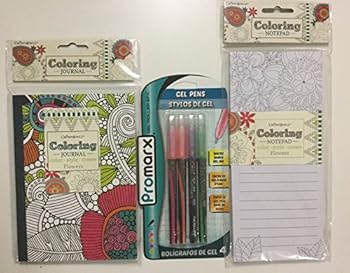 Office Product Bundle Flower Theme Coloring Journal Notepad Promarx Gel Pens Book