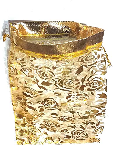Image of Net Fabric Drawstring Pouch (Gold, 25 x 18 cm) - Pack of 25