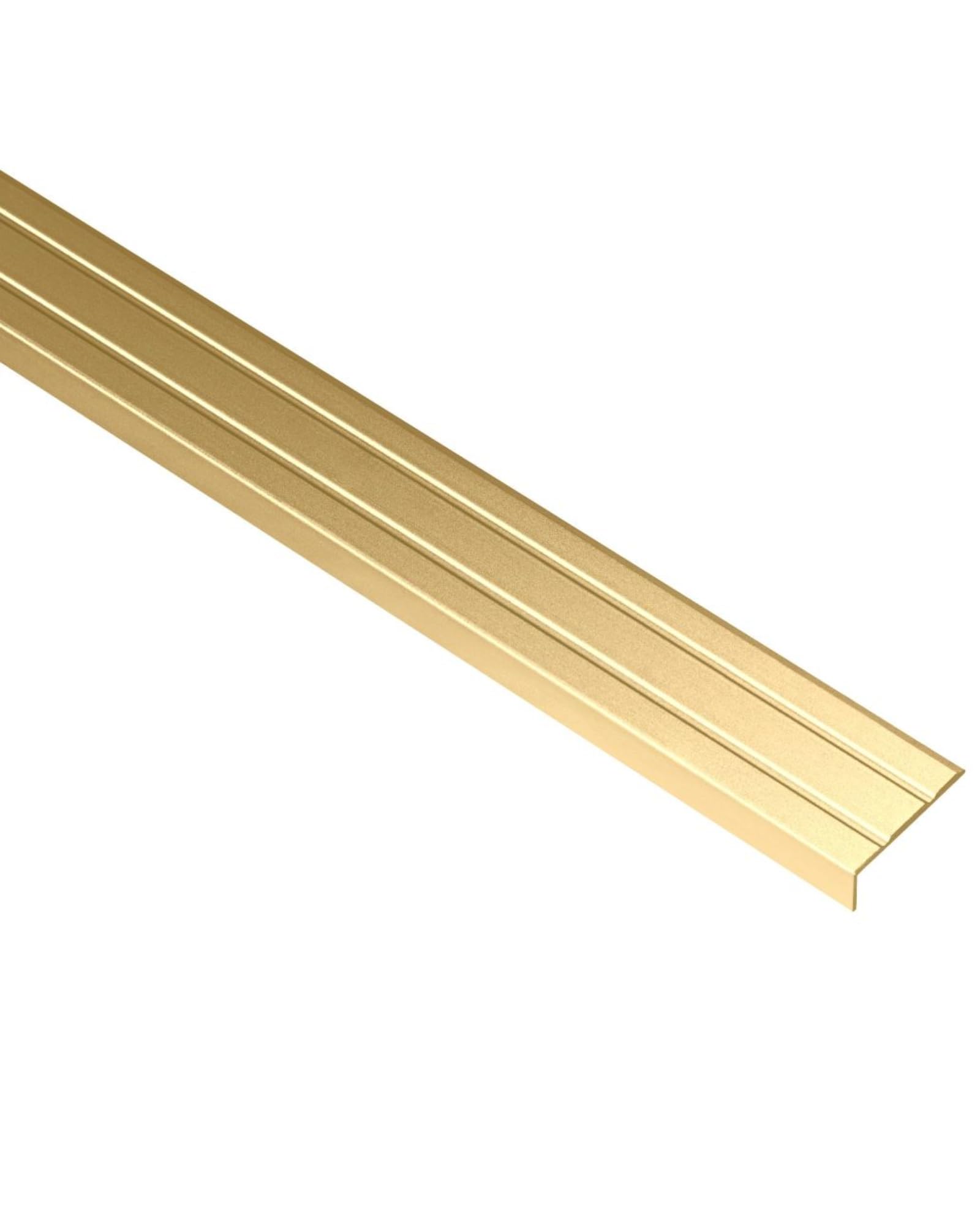 Gedotec Treppen-Kantenprofil selbstklebend | 1 Stück Stufen-Kantenprofil Aluminium Messing | 2000 mm | Bodenprofil ungelocht Zum Kleben | Winkel-Schutzprofil 25 x 8 mm | Alu-Winkelprofil mit Rille