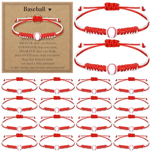 Ecation Softball/Baseball/Basketball/Football Sports Charm Bracelets Bulk with Card Team Player Gifts(18 Sets Baseball)