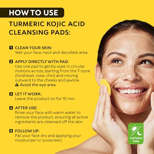 Turmeric Kojic Acid Cleansing Pads - Exfoliating Turmeric Pads for Face Dark Spots, Discoloration - Daily Skin Care for Men & Women - Natural Glow Facial Wash - Image 4