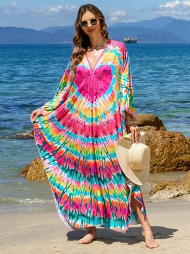 Image of IMAGEKOPE Women's Plus Size Animal Print V-Neck Batwing Kaftan Beach Dress Bathing Suit Cover-Up Loungewear