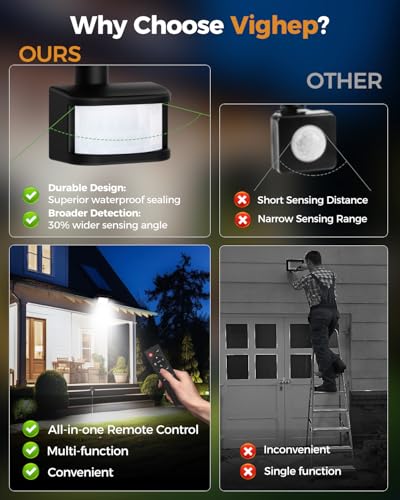 Security Lights Outdoor Motion Sensor, 30W Led Pir Floodlight with Remote Control, 6500K Cold White IP66 Waterproof Outside Wall Light Mains Powered for Garage Backyard Garden Doorway - Image 3