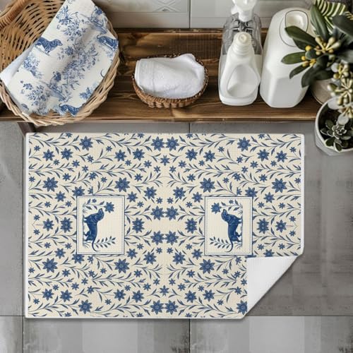 Image of Blue Chinoiserie Dachshund Kitchen Towels, Dachshund Lover Gifts, Wiener Dog Gifts Dish Tea Towels for Kitchen, Vintage French Toile Dog Decorative Hand Towel for Bathroom, 16x24 Inch Set of 2