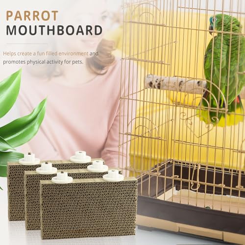 Image of 3 Pack Parrot Perch Bird Chew Toys, Medium Cardboard Parakeet Cage Stand Playground, Conure Platform Cockatiel Shredding Grinding Cage Accessories for Budgie Cockatoo, 7.3 x 4.7 x 1.2in