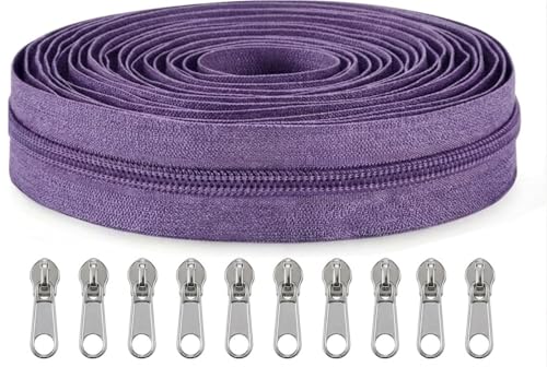Image of Zipper Roll (Number : 5) 5 Meter with 10 Zip Puller - Two Way Open-Ended Nylon Zipper (Light Purple, 5 Meter)