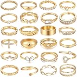 FAXHION 25 PCS Gold Stackable Rings Set for Women, Simple Twist Knuckle Finger Ring Trendy, Dainty Stacking Statement Thumb Rings Pack Jewelry Gift