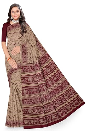 Image of TAMAIRA FASHION Mulmul Pure Cotton Saree For Woman Warli Printed|Office Wear Daily Wear Sarees For Women Without Blouse Piece(Available in 19 Colours)