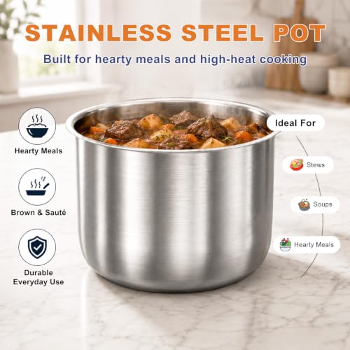 Image of CARORI 6 Qt Electric Pressure Cooker, 9-in-1 Multi-Cooker with 2 Inner Pots, 6 Qt Stainless Steel Pot and 5 Qt Ceramic Nonstick Pot, 12 Presets, IMD Touchscreen, Black