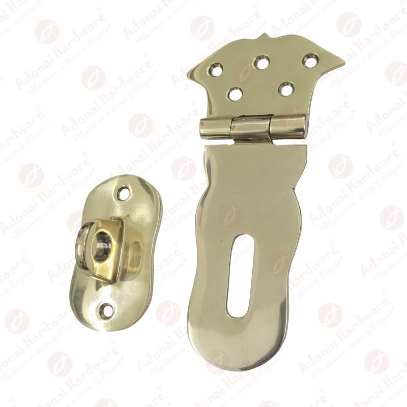 Image of Adonai Hardware inchParan inch Heavy Duty Brass Safety Locking Hasp and Staple Without Texture (4 inch x 2 Pack, Polish Lacquered) for Vintage Pirates Treasure Chest, Trunk, Cases, Furniture & Sheds