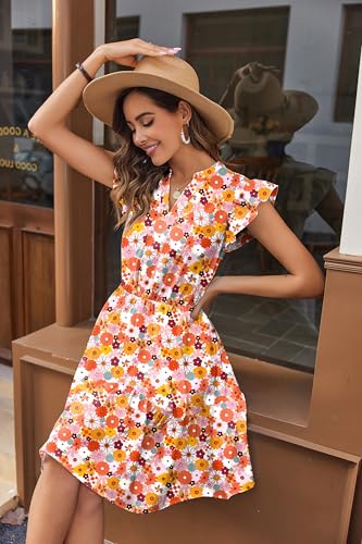 Image of HOTOUCH Women Printed Dress for Summer Short Ruffle Sleeve Dress Tiered Mini Dress with Pockets