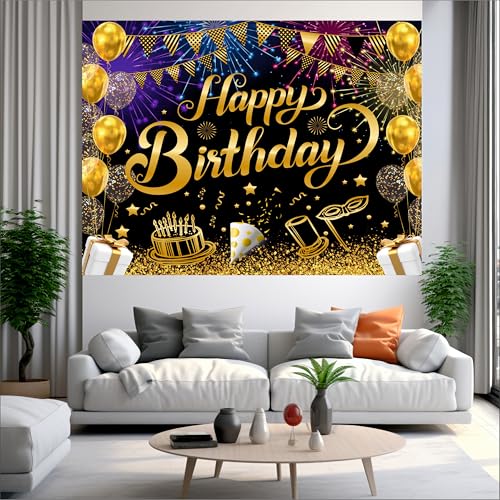 Image of Black Birthday Backdrop 5x4 Ft | Backdrops for Decoration | Birthday Decoration Backdrop | Banner for Kids Theme Party