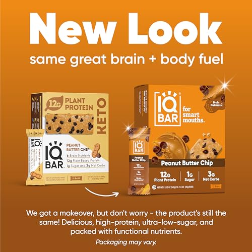 IQBAR Brain and Body Keto Protein Bars - Chocolate Sea Salt and Peanut Butter Chip - 12 Count Energy Bars - Low Carb Protein Bars - High Fiber Vegan Bars Low Sugar Meal Replacement Bars