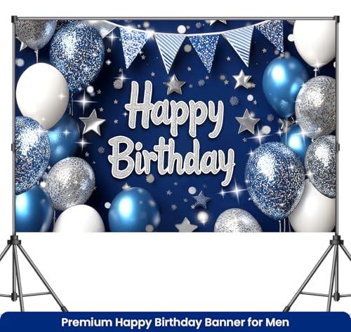 Image of Blue Happy Birthday Banner for Men 6x4ft Blue Happy Birthday Decorations for Men Happy Birthday Backdrop Decoracion De Cumpleanos Para Hombre Feliz Cumpleanos Decoracion Happy Birthday Sign
