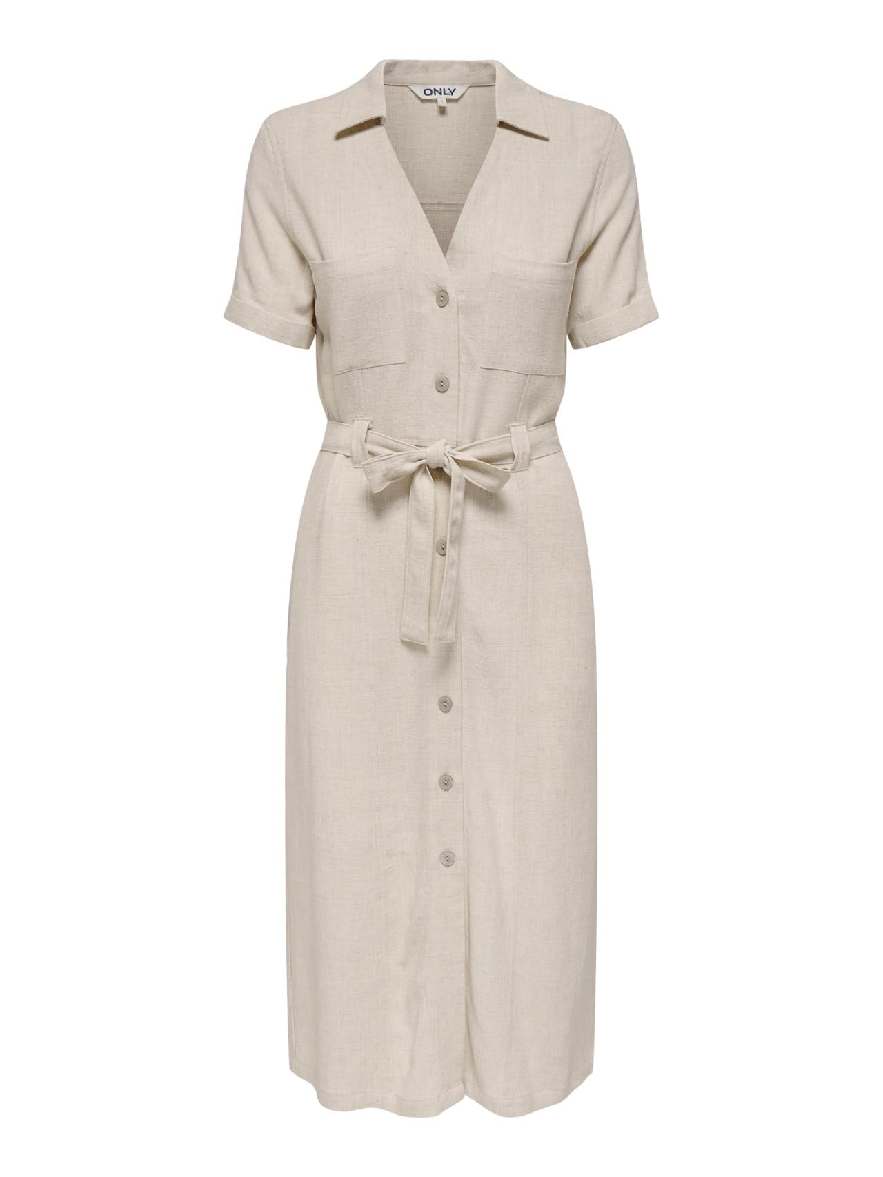 ONLY Shirt Dress ONLSIESTA Linen Long Dress M, Moonbeam, M