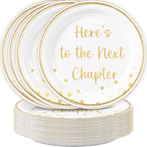 JTUYYT 50PCS Here's to the Next Chapter Plates Graduation Decorations 2026 Coworker Leaving Retirement Party Decoration Supplies 7inches