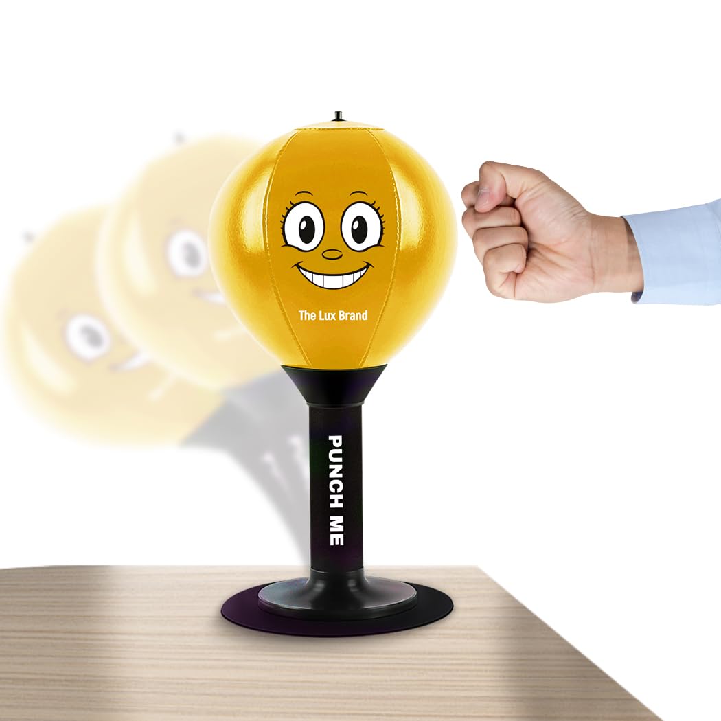 The Lux Brand's Desktop rage Bag, Premium Quality kids punching bag. Super strong Spring Flexibility, punching bag for kids, Super Strong Suction on Smooth Surfaces, Kids&Adults (Gold).