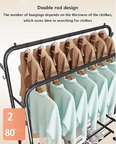 Image of Owme Heavy Duty Metal Garment Rack with Wheels | Portable Clothes Hanging Stand | Rolling Clothing Rack for Bedroom, Laundry & Retail Store | Space Saving Cloth Stand - RAIL BLACK