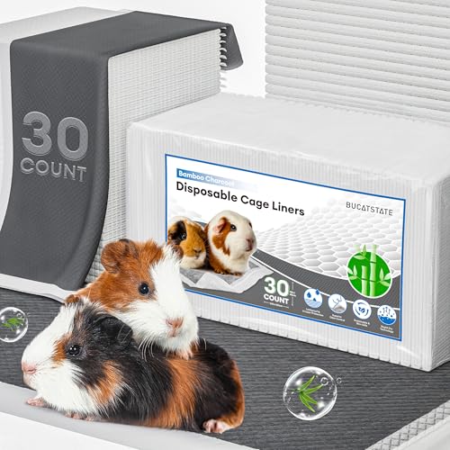 BUCATSTATE Disposable Guinea Pig Cage Liners 30 Count Super Absorbent Guinea Pig Bedding Bamboo Charcoal Odor Control Pee Pads for Rabbits Ferrets and Birds (18x24)
