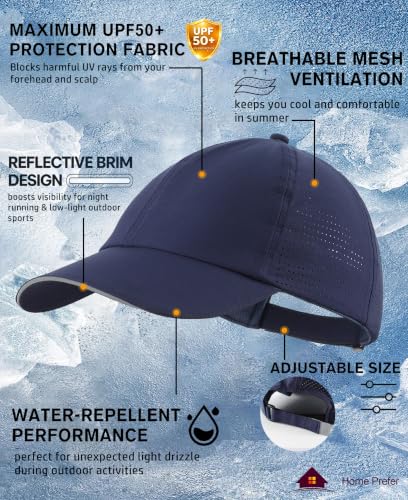 Image of Home Prefer Reflective Water Repellent Quick Dry Airy UPF50+ Sun Hat for Men Women Outdoor Sports Baseball Caps Unisex