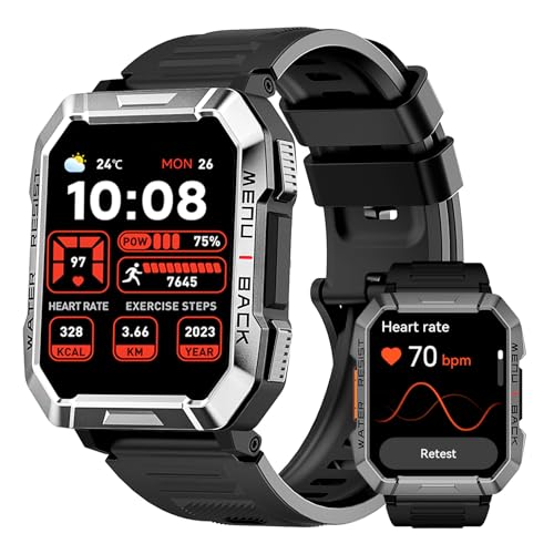 OSCAL Reloj Inteligente Hombre Militar con Linterna y Brújula, Smartwatch Hombre Mujer con 160+ Modos Deportivos, IP68 Impermeable, iOS Android Compatible, Batería 100 Días, Oxímetro, Monitor de Sueño