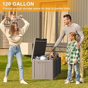 120 Gallon Outdoor Storage Box - 120 Gallon Deck Box Waterproof Patio Furniture, Garden Tools, Cushions, Pool Accessories Outside Storage Resin Box,Light Brown 120 Gallon Outdoor Storage Box 120 Gallon Deck Box Waterproof Patio Furniture Garden Tools Cushions Pool Accessories Outside Storage Resin BoxLight Brown