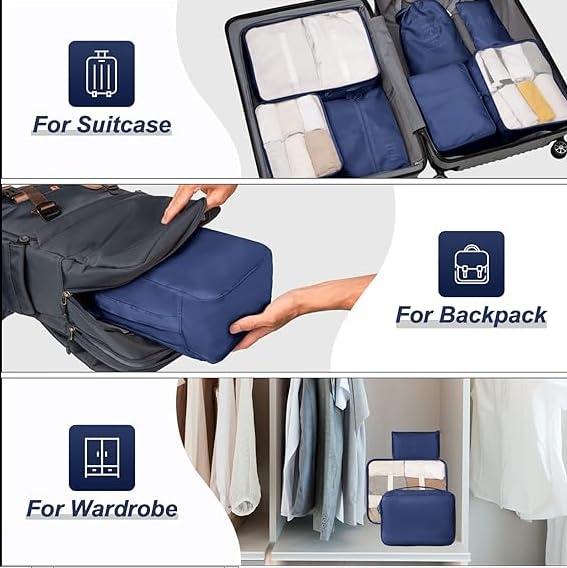 9 Set Packing Cubes for Suitcases, Travel Luggage Organizers, with Clothes Storage Bags, Toiletry Bag, Shoe Bag, Underwear Bag, Laundry Bag, Sock Bag, Travel Accessories (Navy Blue) by KEAMILES - Image 3