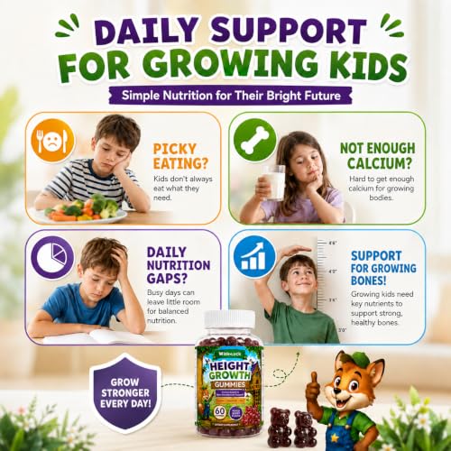Height Growth Gummies - Calcium Gummies for Kids & Teens, Calcium Supplement with Vitamin D3 + Zinc for Kids, Bone Support & Daily Growth, Mixed Berry Gummies for Teens, 60 Count - Image 2