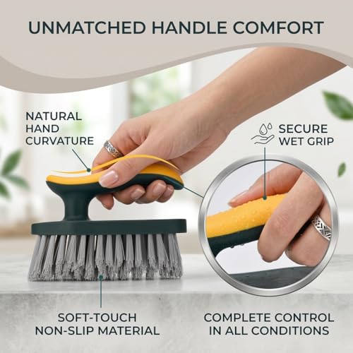 Image of Tile Grout Cleaner Brush, Multifunctional 4 in 1 Gap Cleaning Brush with Scraper, Sponge and Replaceable Brush Head, for Tile Grout, Corners, Sink, Kitchen and Bathroom