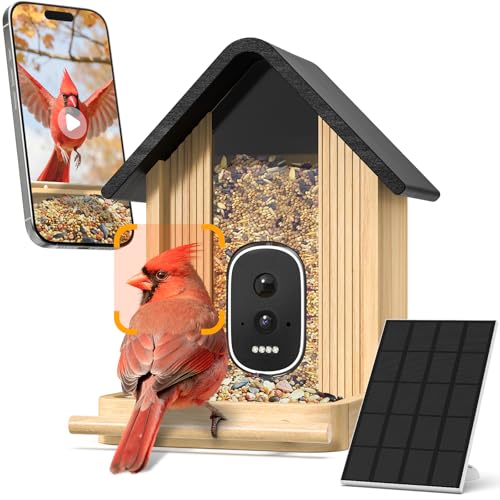 Bird Feeder with Camera, Smart Bamboo Bird Feeder, 2.5K UHD AI Identification, Real-time Videos & Pictures, Wireless Solar Powered Outdoor, Ideal for Garden Birding, Premium Present