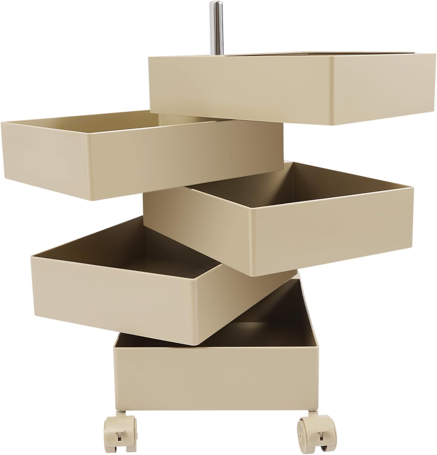 360° Rotating Side Table with 5 Drawers, Movable Storage End Table Sofa Side Cabinet, Mobile Storage Cabinet Bedside Table, Rotating Storage Rack for Living Room, Bedroom, Office (Khaki)