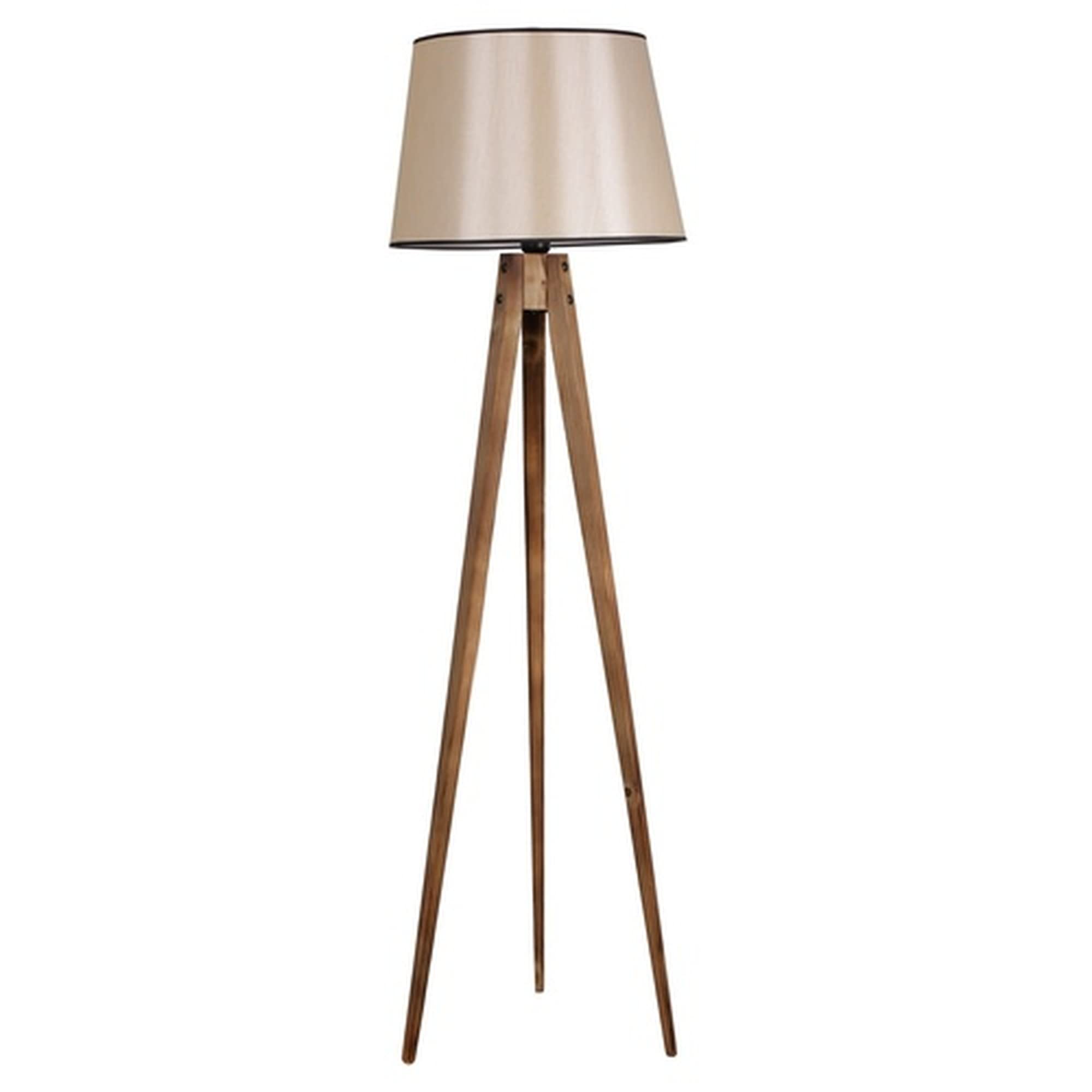LÁMPARA DE PIE PANTALLA CÓNICA BEIGE CON MADERA, MARRÓN CLARO, COLECCIÓN TANGANICA, 45X45X160, CASQUILLO E 27 MAX 60 W