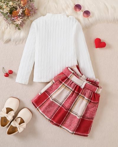 Toddler Girl Clothes Sets: Long Sleeve Ribbed Tops Button Mini Skirts Set Fall Winter Outfits for Toddler 2-7 Years3