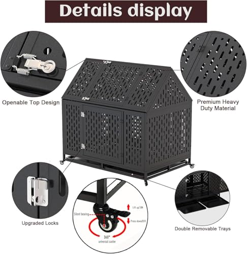 45 inch High Anxiety Escape-Proof Dog Crate, Indestructible Heavy Duty Dog Kennel Cage, XL Dog Crates for Large to Medium Dogs, with Chew-Proof Wall, Top Door and Removable Trays - Image 7