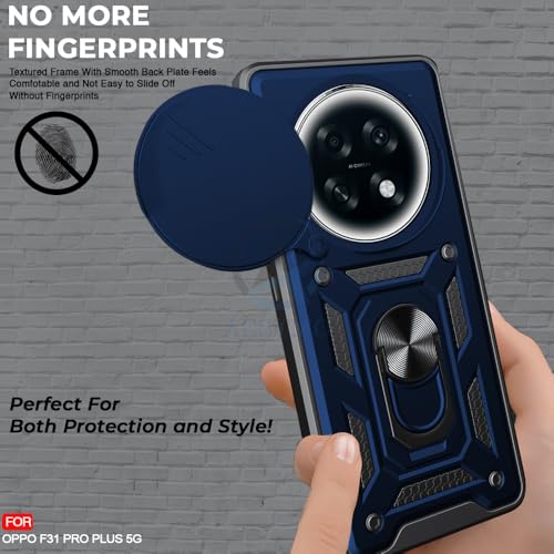 Image of AESTMO Tough Armor Oppo F31 Pro Plus 5G Bumper Back Case Cover | Ring Holder & Sliding Camera Shield Cover | 360 Degree Protection Back Case Cover for Oppo F31 Pro Plus 5G (Blue)
