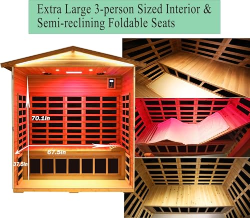 Image of LTCCDSS Full Spectrum Outdoor Red Cedar Sauna 3-Person, Low EMF Far Infrared Sauna Room for Home, Withstand Outdoor Temp -10℉-149℉| Chromotherapy-Bluetooth Speaker (81.1 * 45 * 83.5 inch)