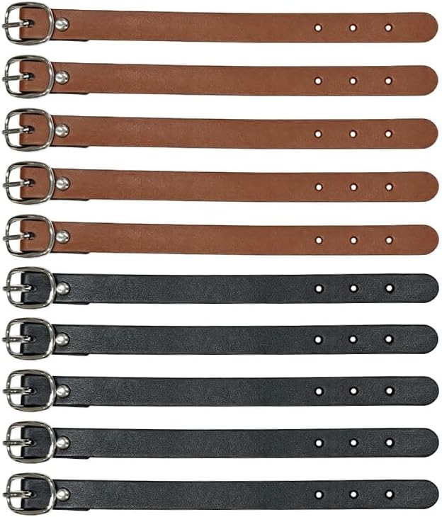 10 Pcs Leather Luggage Tag Straps, Replacement Belts with Metal Buckle, Durable Loops for Suitcase, Travel Bag, ID Card & Pass Holder (2 Colors)