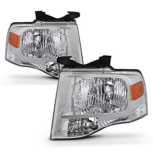 VIPMOTOZ Chrome Bezel OE-Style Headlight Headlamp Assembly For 2007-2014 Ford Expedition, Driver & Passenger Side