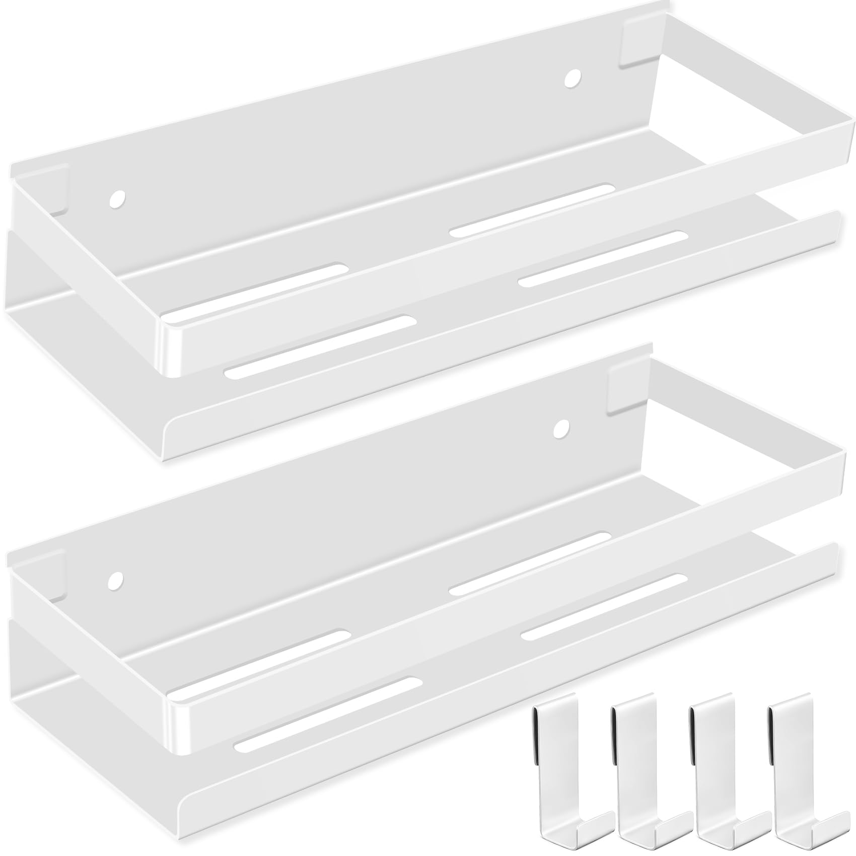 MUUKAIII Estanteria Baño 2 Piezas Estanteria Ducha Acero Inoxidable 30cm Estante de Ducha Sin Taladra Blanco con 4 Ganchos Repisa Baño Adhesiva Baldas Sin Taladrar Baño para Accesorios de Baño
