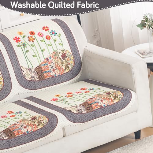 Image of HOKIPO HeavenHue Sofa Cover 1 Seater for Seat & Back, Floral Patchwork