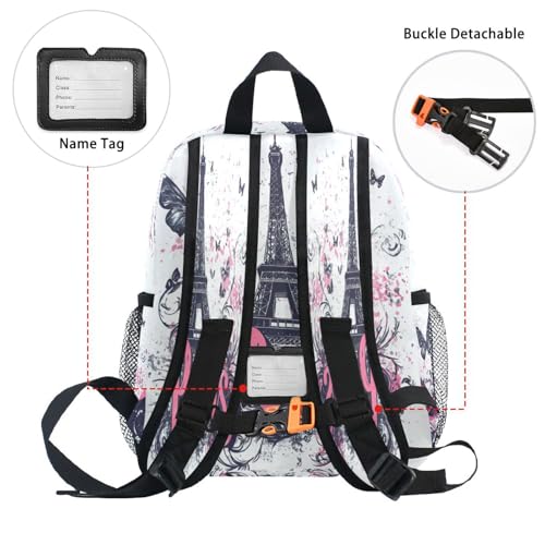 Paris Handy Drawn Mini Backpack for Girls Bottle Pockets Boys Student Bookbag for Airplane S3