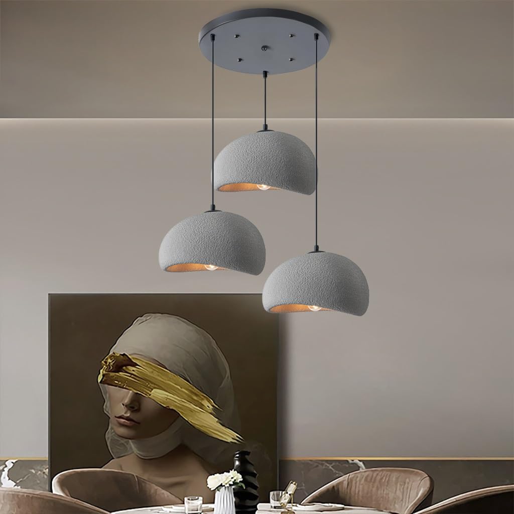 Kreative Wabi-sabi Pendelleuchte E27 3-flammig Moderne Kronleuchter Zementgrau Polyethylen Hängeleuchte Höhenverstellbar Für Esstisch Esszimmer Küche Inselleuchte Heimdekoration(A)