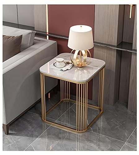 Metal Frame Marble Top Side Table | Modern Square End Table Coffee Table for Living Room, Bedroom & Office | Elegant Bedside Table for Home Décor (Gold White)-image-25