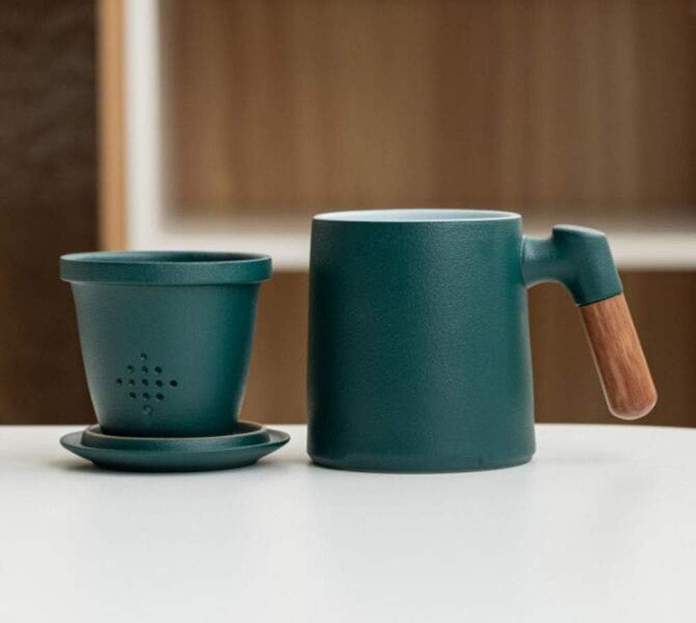 Maya Star Tea Cup with Lid and Ceramic Water Filter, Ceramic Filtered Tea Separation Cup, Office Cup Drinking Tea Cup #09