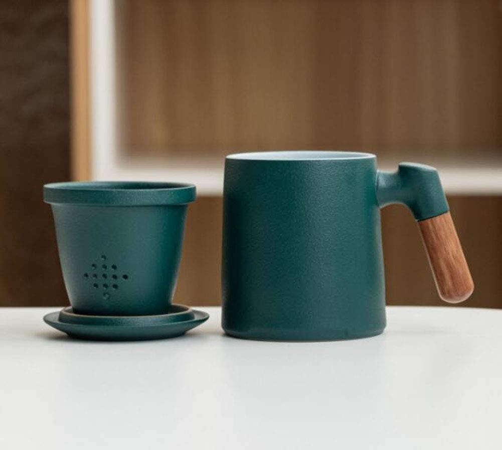 Maya Star Taza de té con Tapa y Filtro de Agua de cerámica, Taza de separación de té filtrada de cerámica, Taza de té de la Oficina NO.09