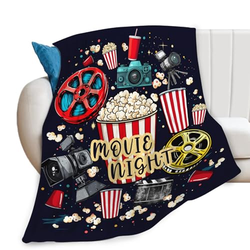 Image of Movie Night Blanket for Boys Girls Flannel Movie Popcorn Theater Throw Blanket Ultra Soft Cozy Decor Fleece Blankets Gift for Mens Couch Sofa Bed 60" x 50"
