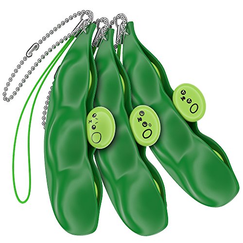 XDesign Fidget Bean 3 Pack, Fidget Toys Soybean Finger Puzzles, Prime Squeeze-a-Bean Keychain Toys for Children, Adults, Figit Focus Extrusion Pea Hand Anti-Anxiety Stress Relief Chain Toys [3 Pack]