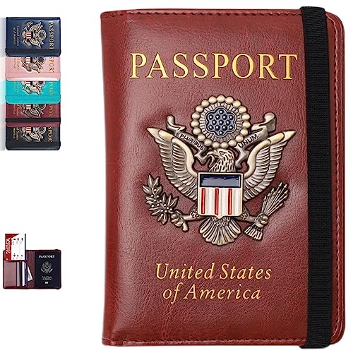 Image of Passport Holder Cover Travel Wallet RFID Blocking Passport Wallets Family Passport Organization Personalized Wallet Case for Men and Women Travel Must Haves(Burgundy)